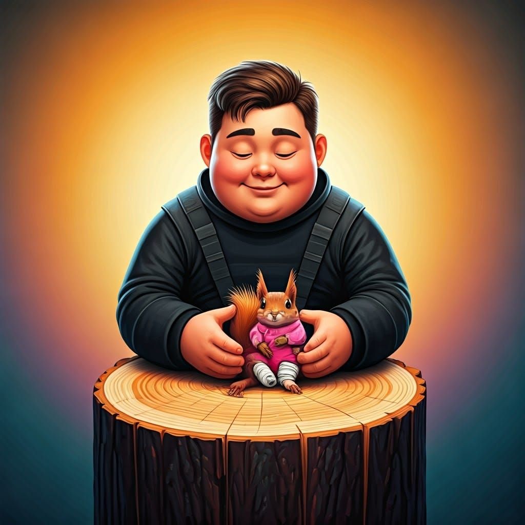 Man Rescues Squirrel: Hyperrealistic Illustration