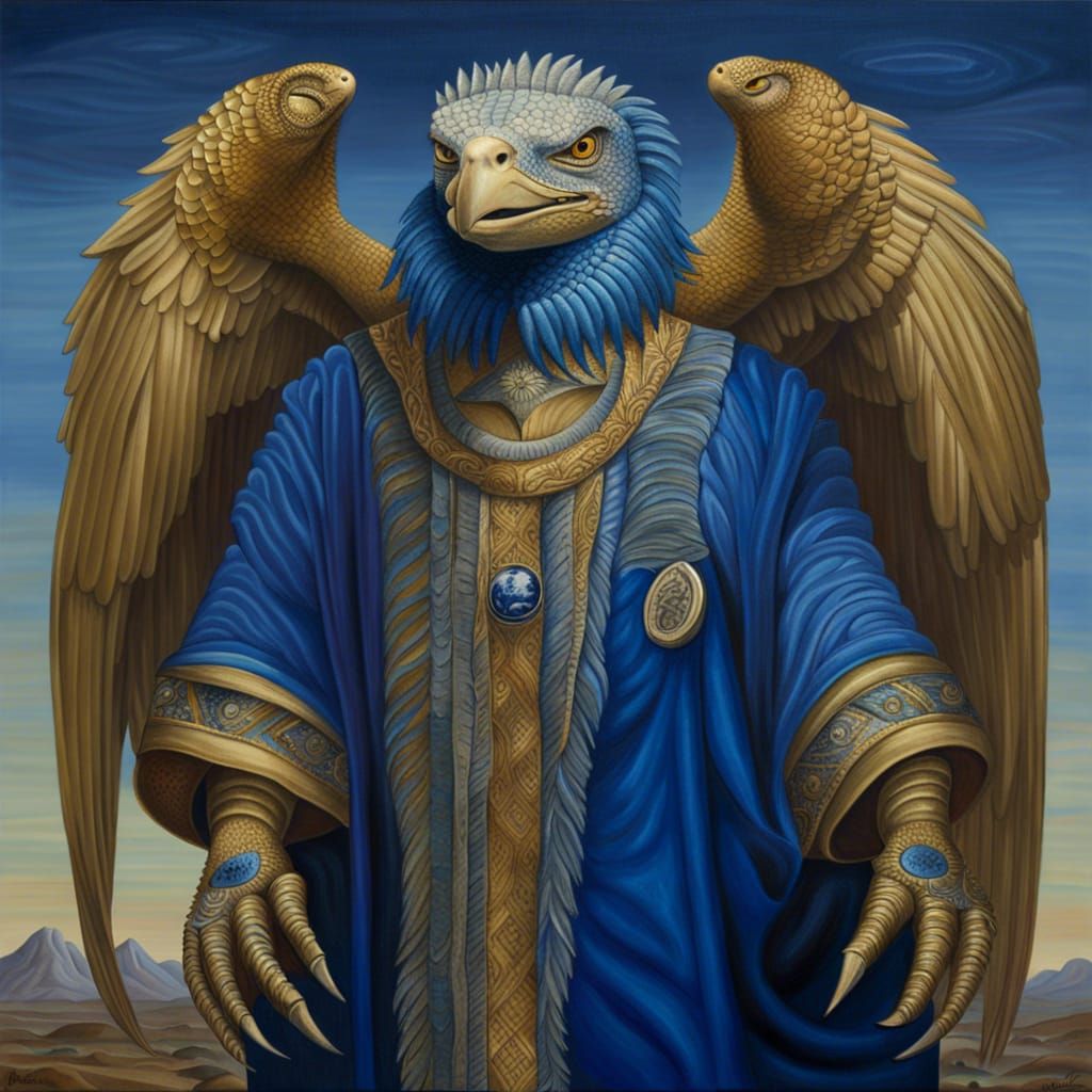 Iguana-Eagle Chimera: Surreal Oil Portrait