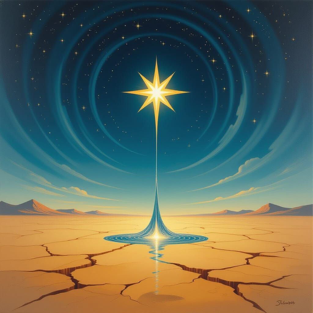 Surreal Star Descent Over Desolate Landscape