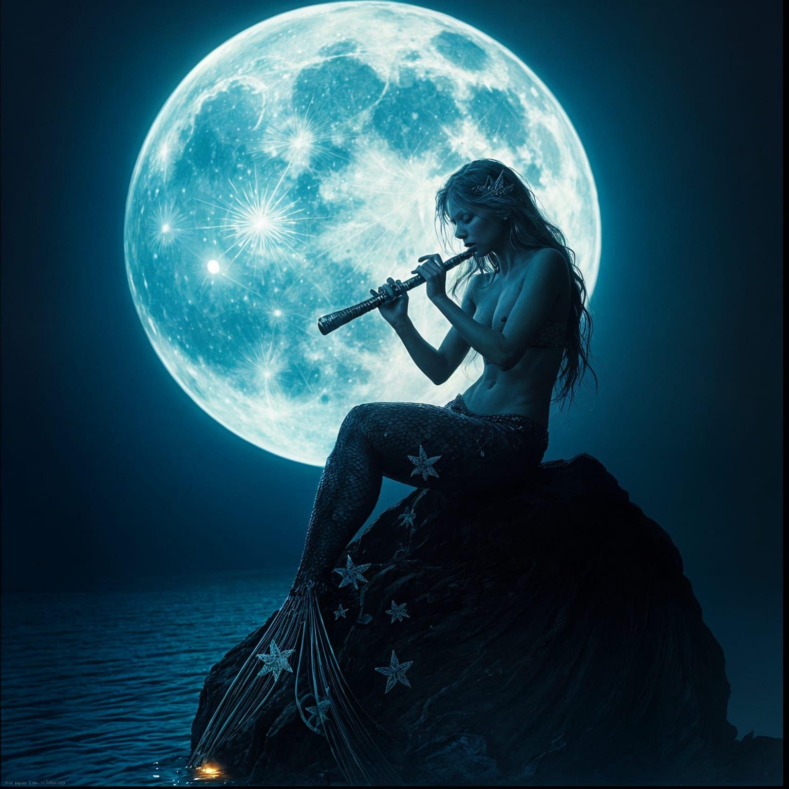 Luminous Mermaid Under Blue Moonlight