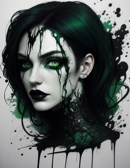 Gothic Surreal Face in Whimsical Ink Art