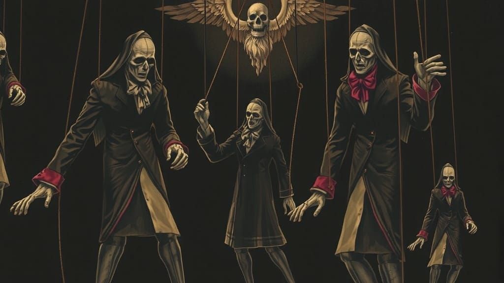 World Leaders as Marionettes in Dark Etching Style