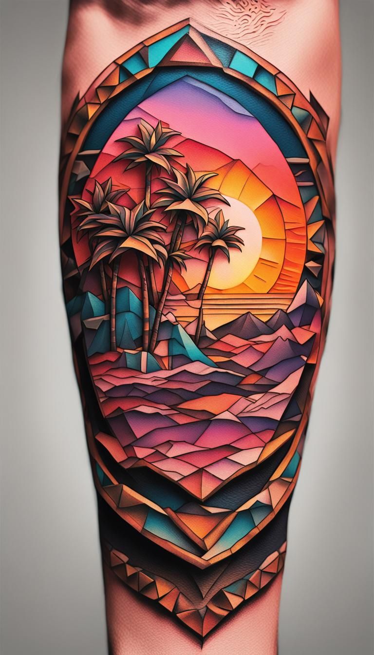 West Coast Tattoo Design in Low-Poly 3D Art