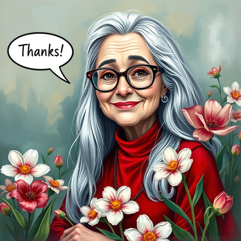 Elegant Gothic Woman Expresses Gratitude in Vibrant Cartoon ...
