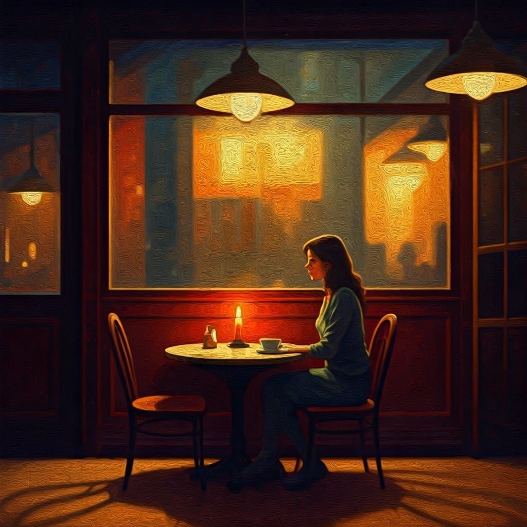 style of Edward Hopper, interior of the Night Cafe