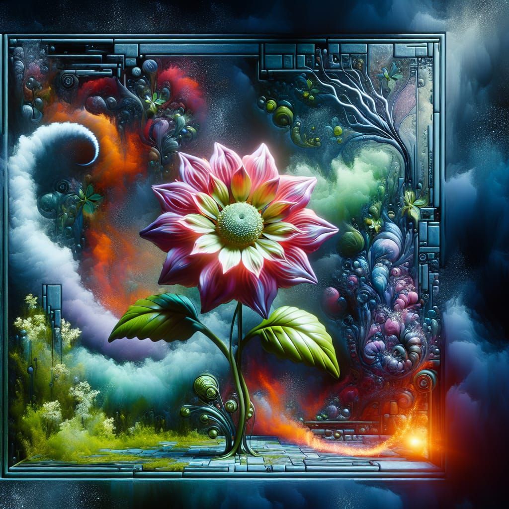 Biopunk Flower: Fusion of Nature and Technology