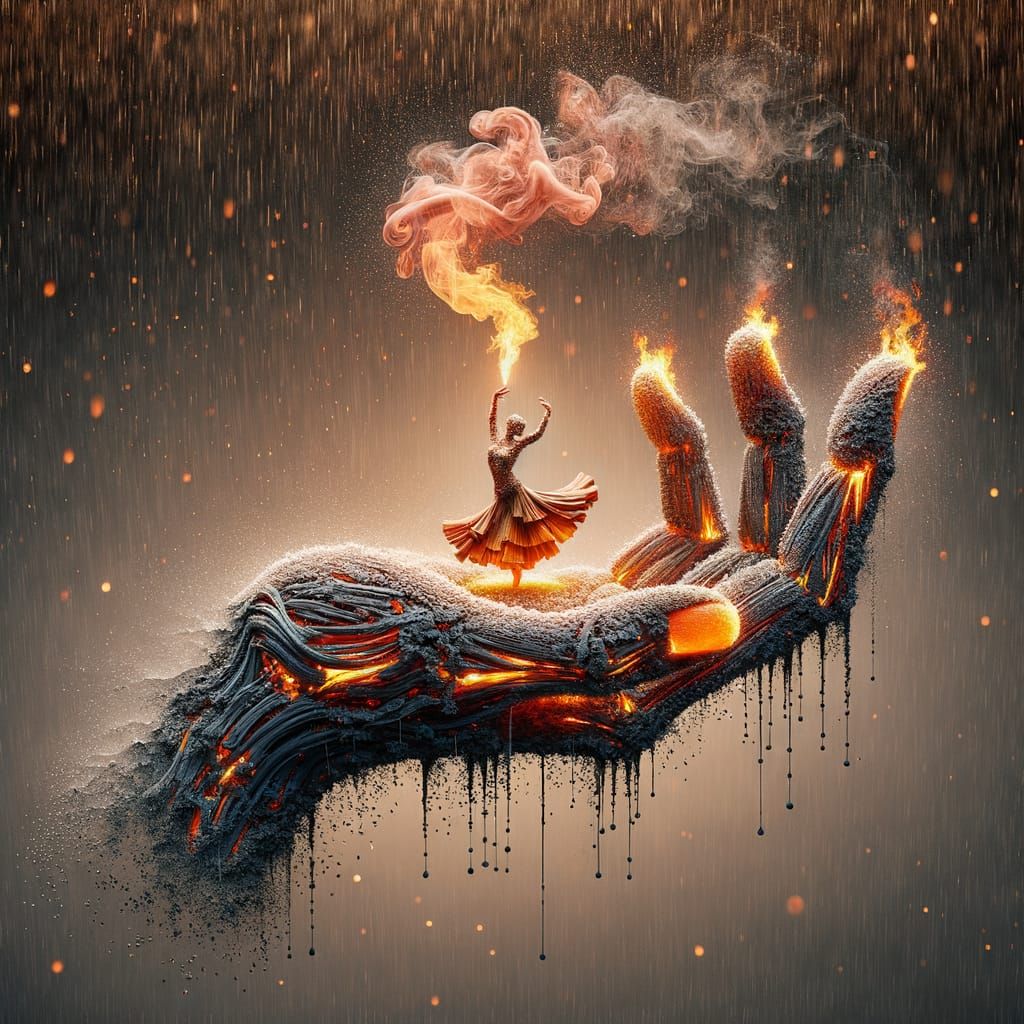 Flamenco Embers Hand in Burning Rain: Digital Art