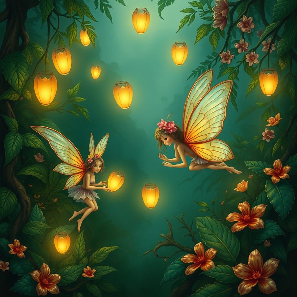 Whimsical Rainforest Fairies in Ethereal Scene