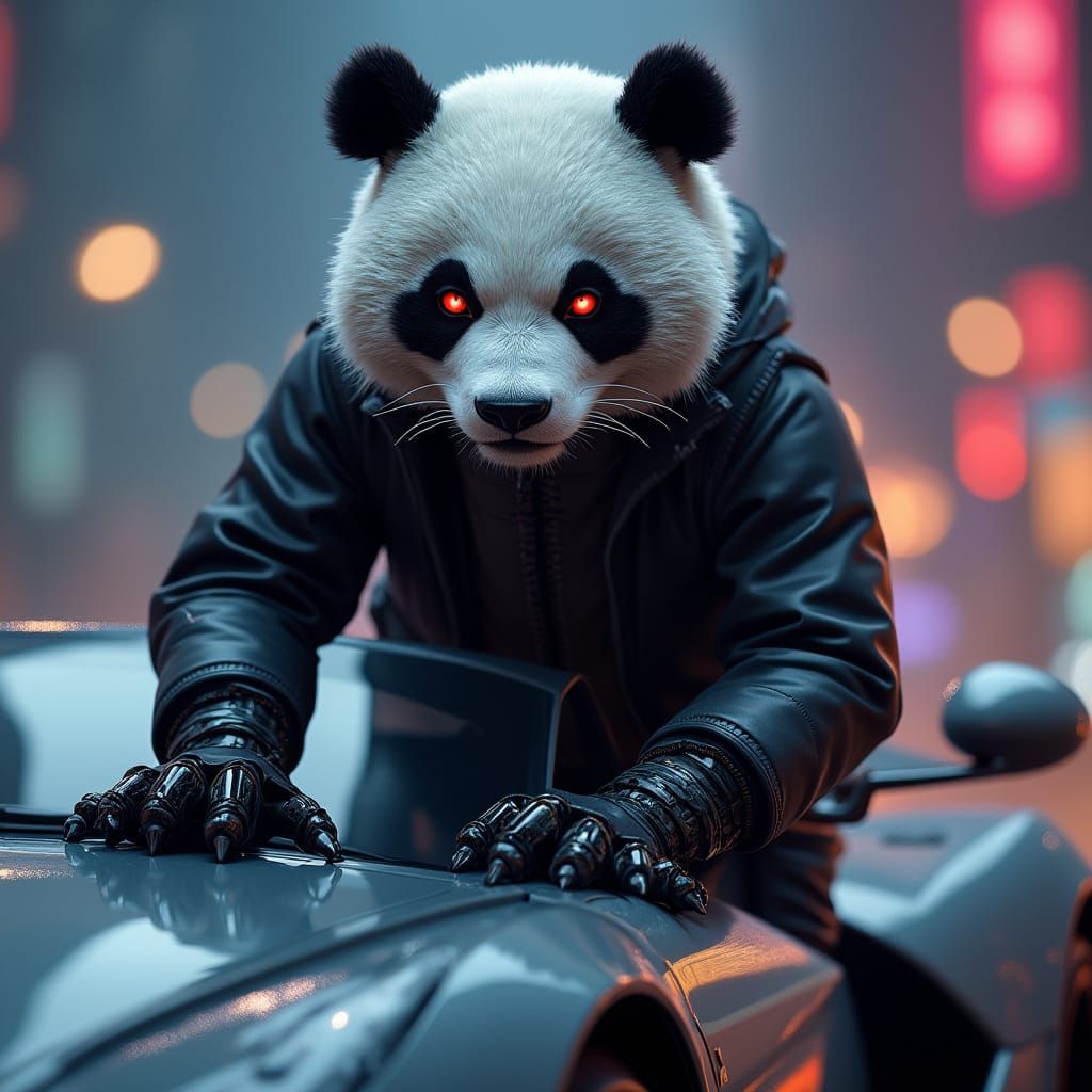 Hyperrealistic Metal Panda Rules the Night
