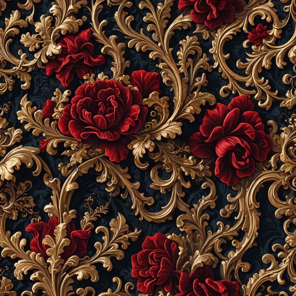 Luxurious Red Velvet Fabric in Baroque Style