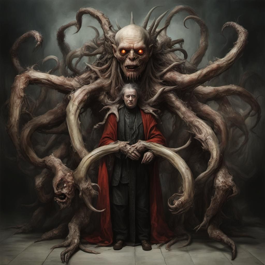 Hallucinatory Many-Armed Monster in Surreal Style