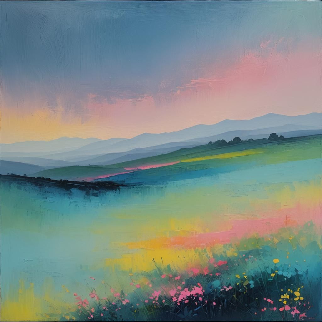 Abstract Gradient Meadow Painting in Oil