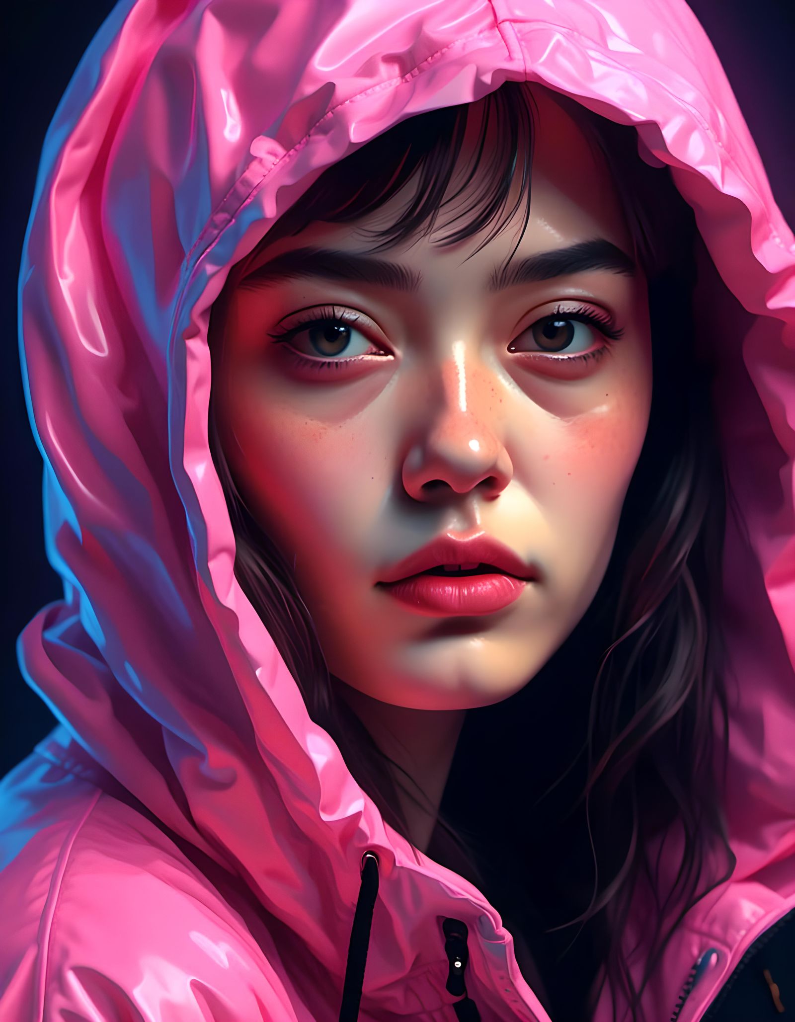 Pink raincoat portrait