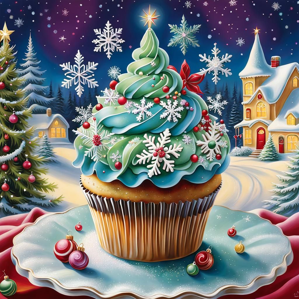 Whimsical Christmas Cupcake with Intricate Holiday Decoratio...
