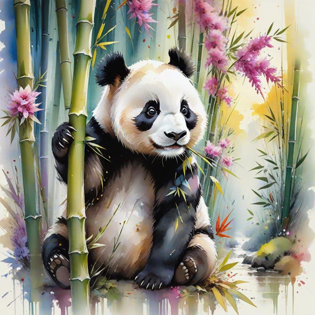 Panda in Bamboo Forest: Watercolor Art