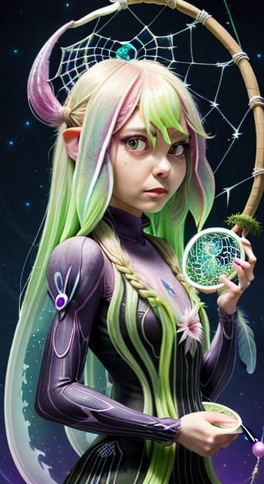 Surreal Anime Portrait of a Fairy with a Bioluminescent Drea...