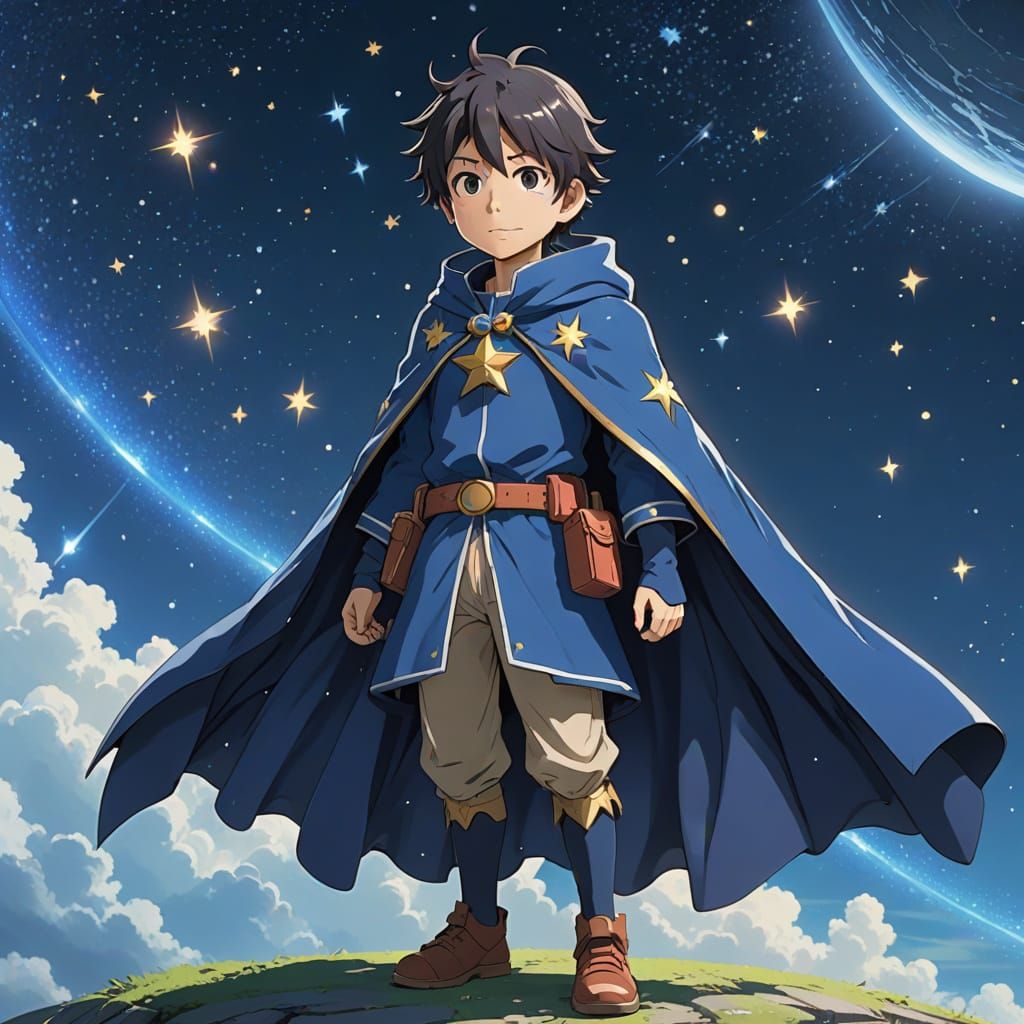 Cyberpunk Star Boy in a Studio Ghibli-Inspired Anime Style