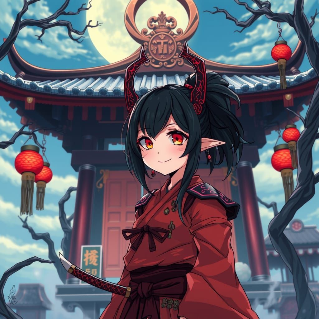 Demon Slayer Cosplay at Mystical Shrine in Anime Style