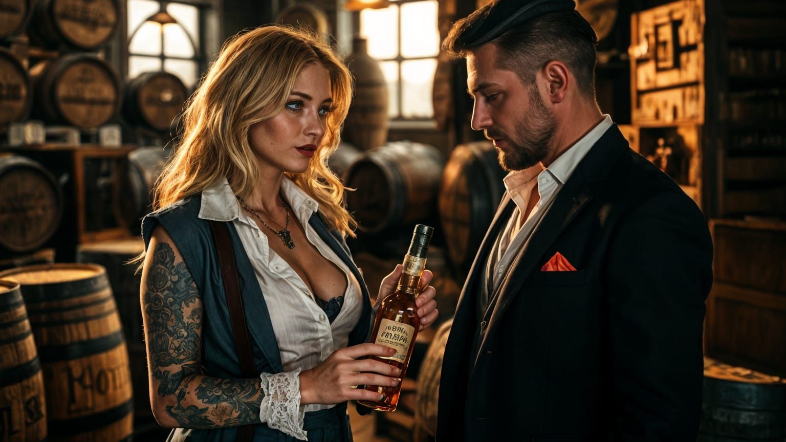 Elegant Blonde Woman in Peaky Blinders Style Attire