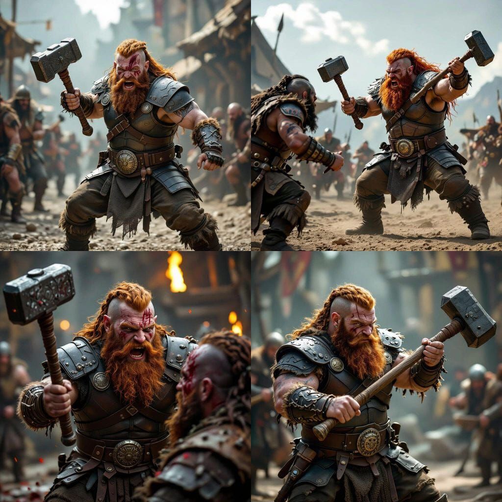 Dwarven Warrior Crushes Orc in Cinematic Battle