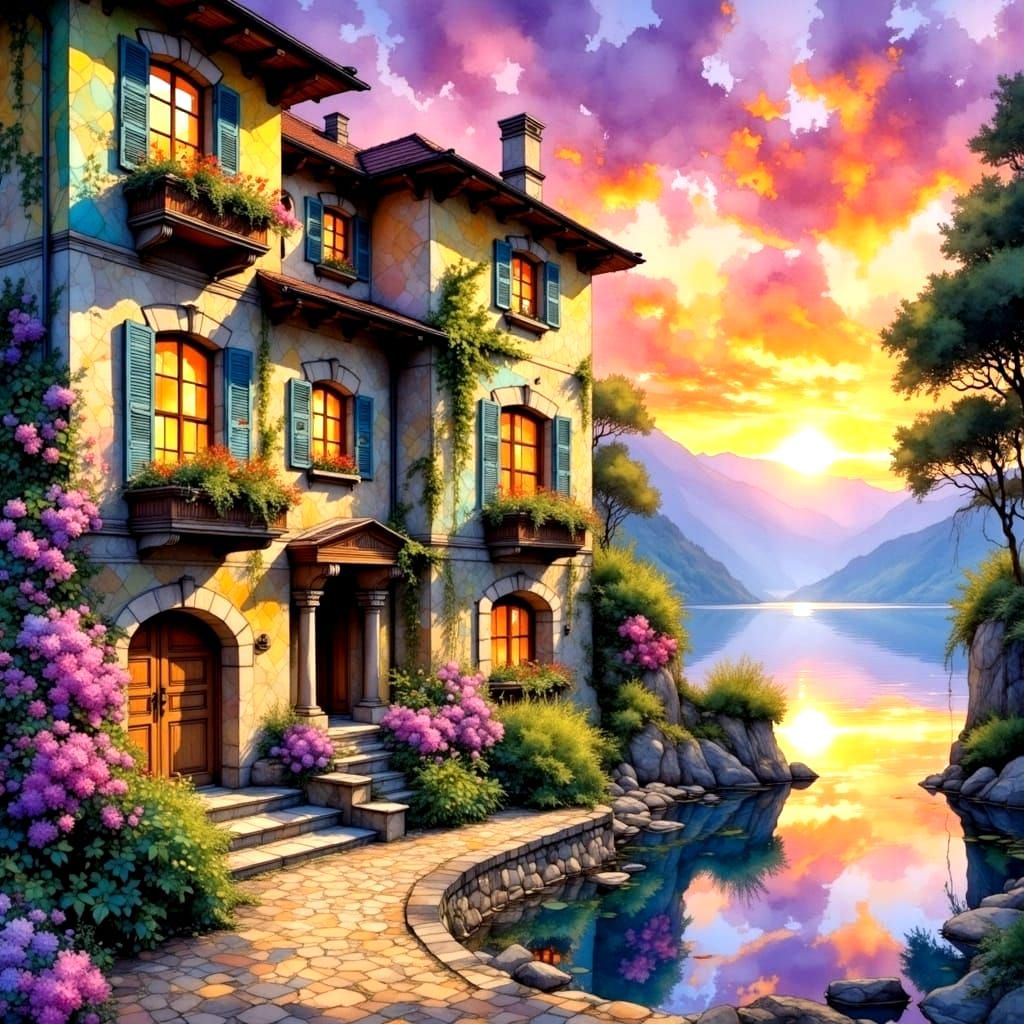 Luminous Villa on Lake Como in Vibrant Mosaic Style