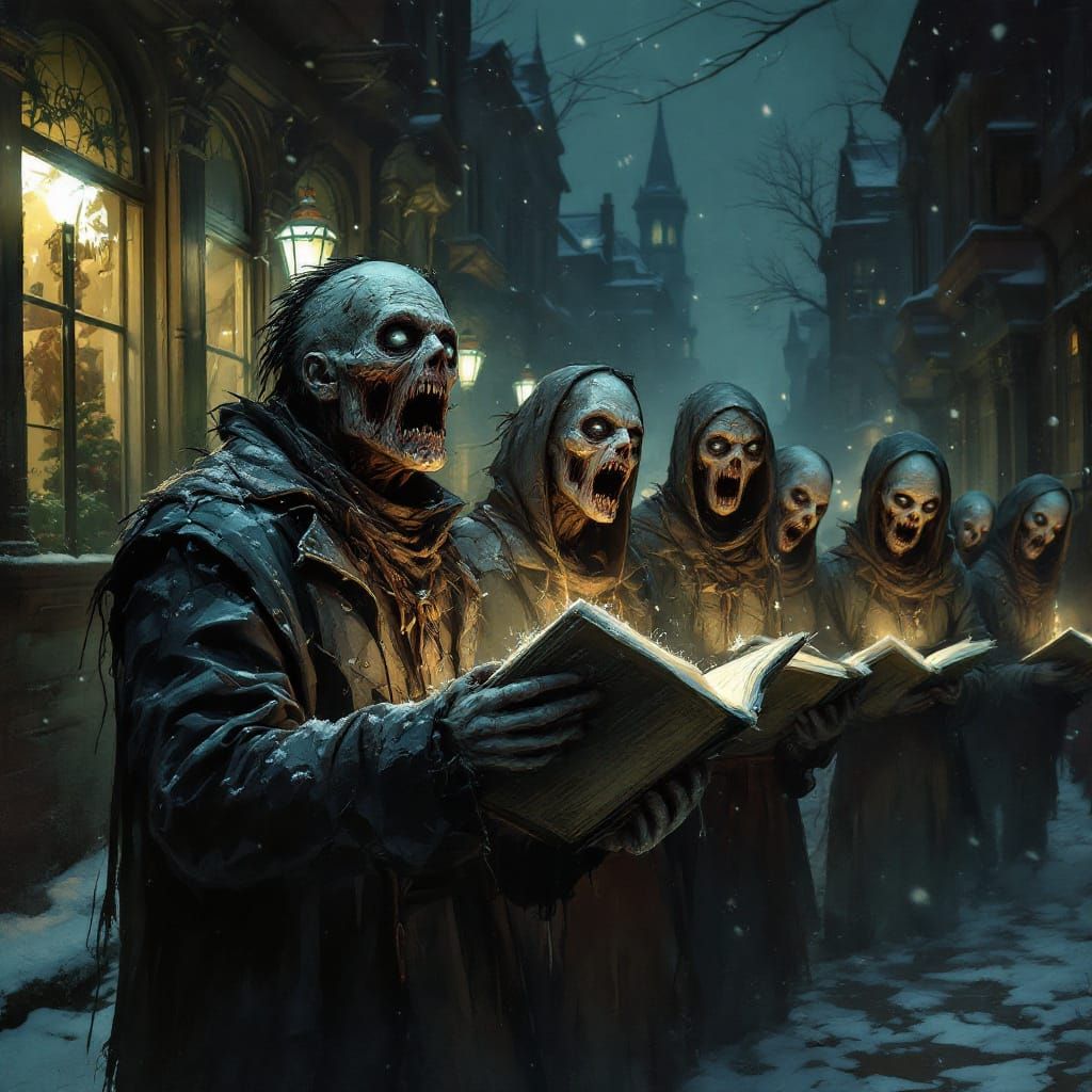 Zombie Carolers on Snowy Victorian Street