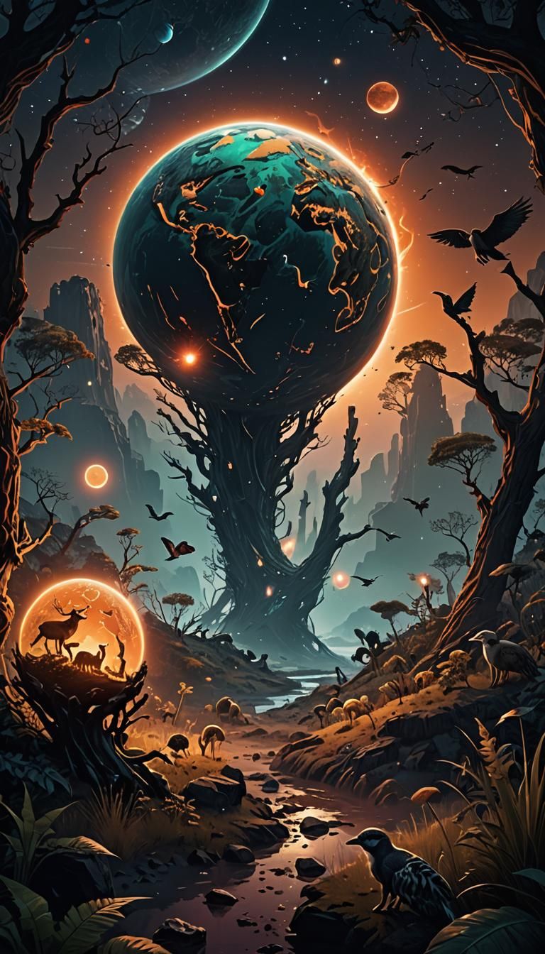 An (eerie planet full of wildlife: 1.5) with flickering ligh...