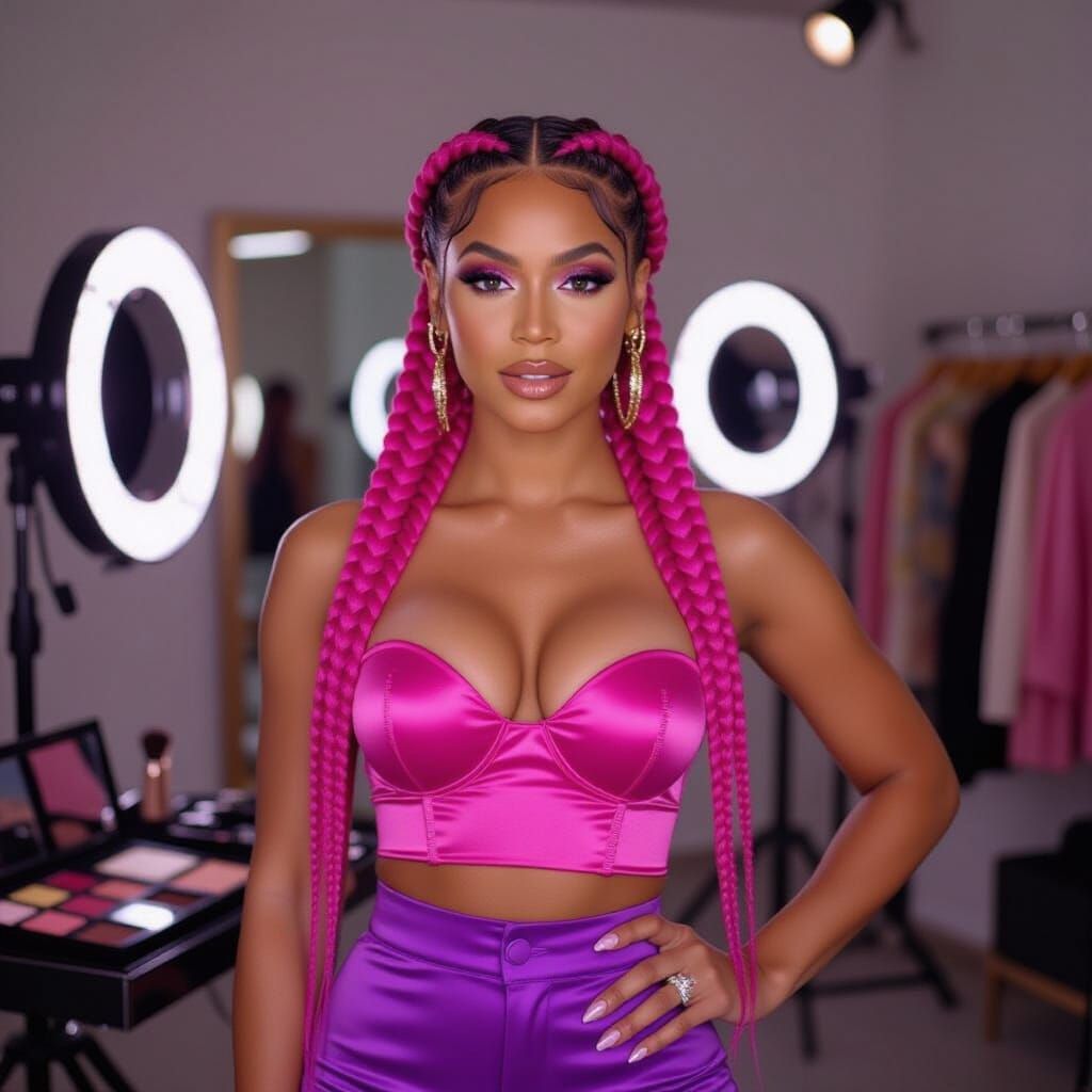 Golden-Toned Woman with Ombre Braids in Fashion Studio