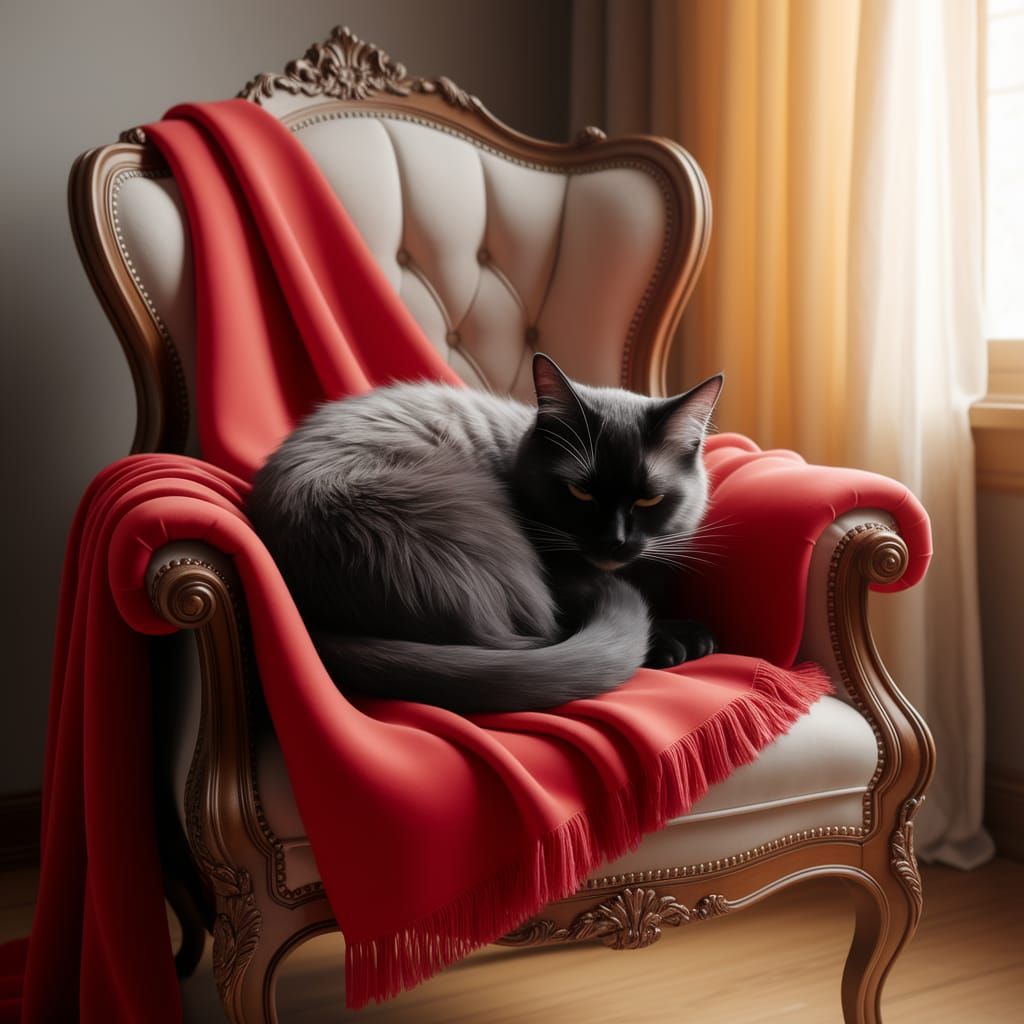 Elegant Black Cat Slumbers on Plush Armchair