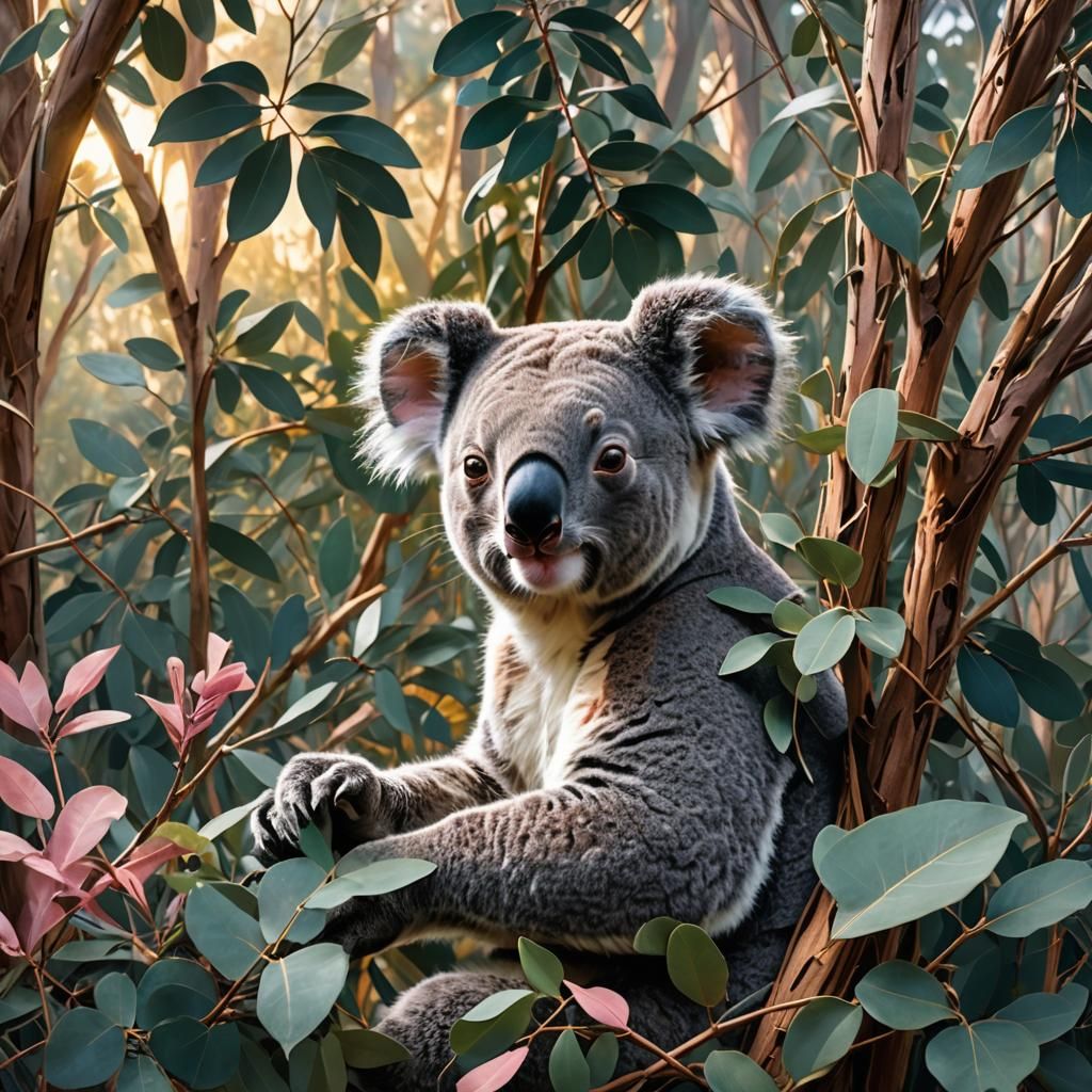 Koala Eating in Eucalyptus Thicket: Matte Painting