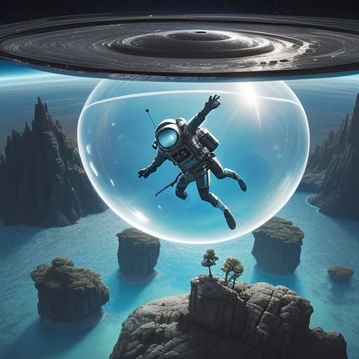 Astronaut in Bubble on Alien Planet