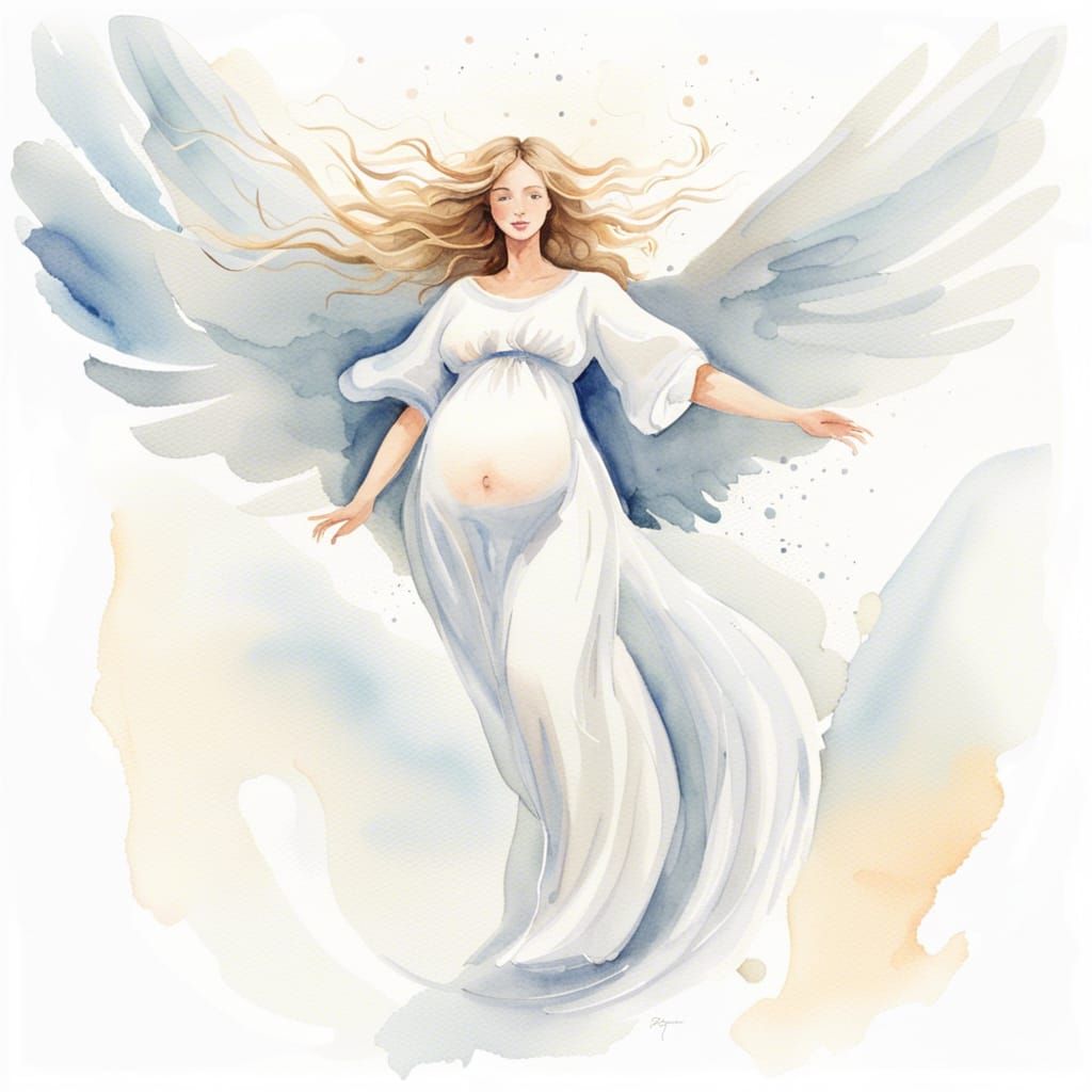 Radiant Pregnant Angel Dancing in Watercolor