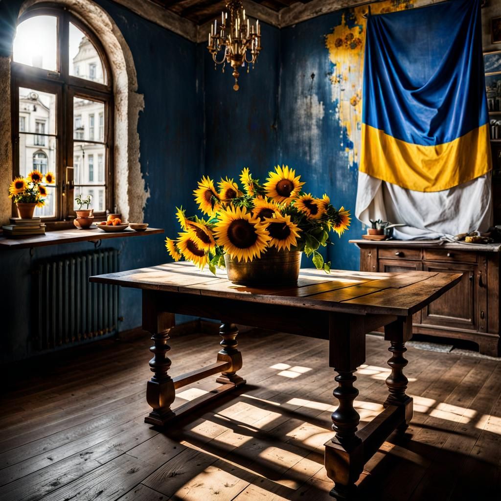 Ukrainian Still Life with Sunflowers, Pollock-Vermeer Style