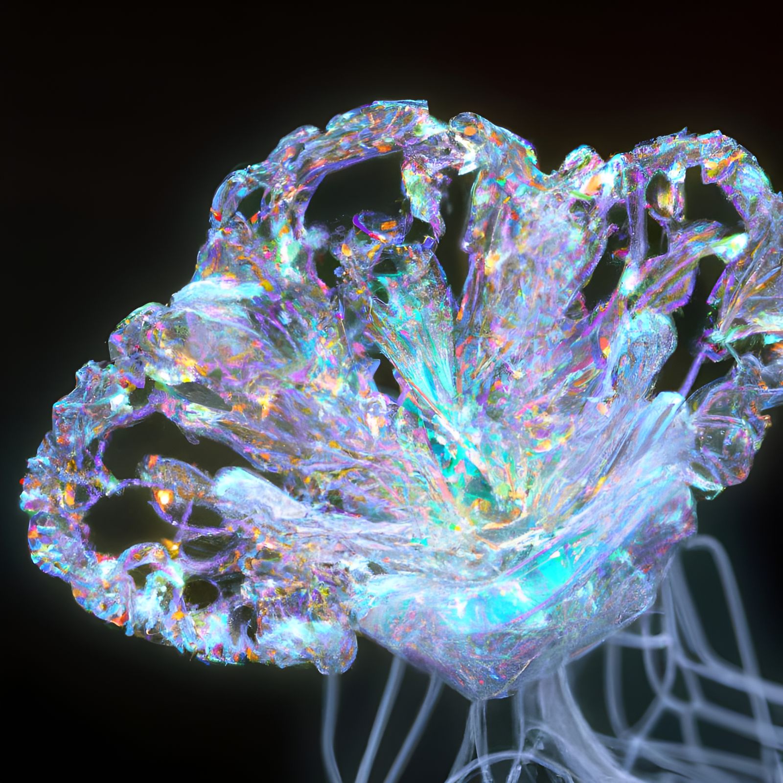 Elaborate Crystal Skeleton in Neon Light, Digital Art