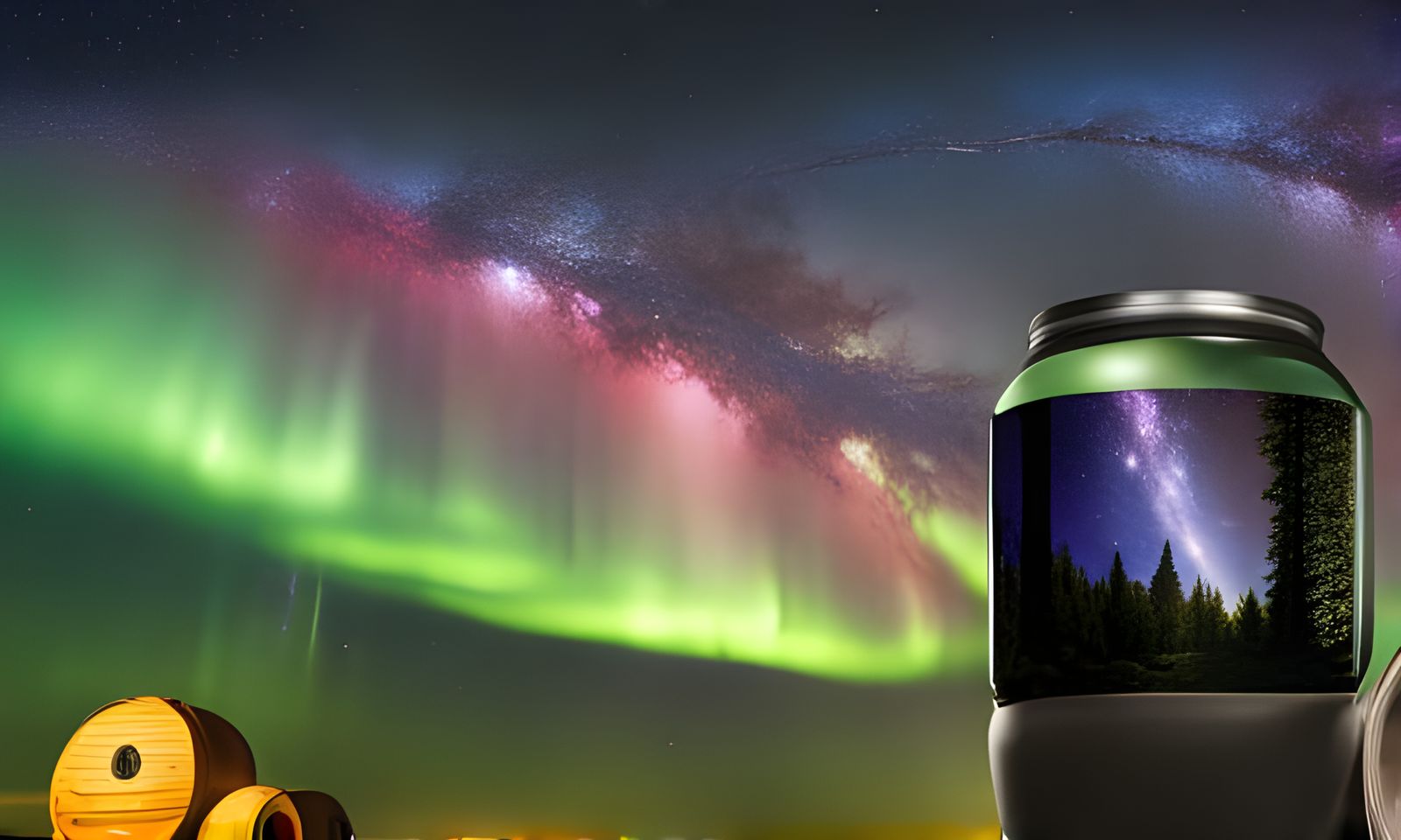 Starry Night in a Jar Under Aurora Lights
