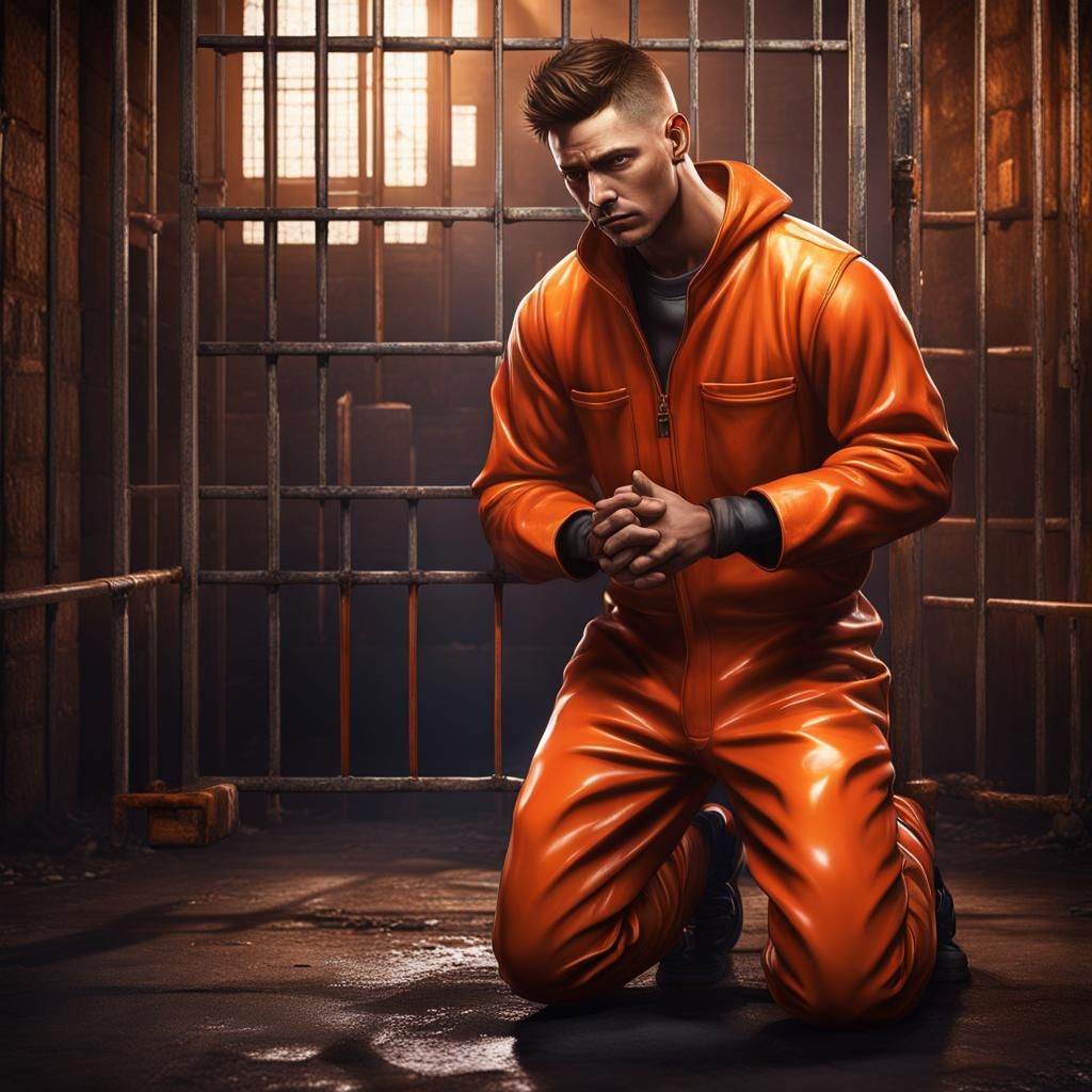 Prisoner in Orange Jumpsuit: Detailed Matte Painting