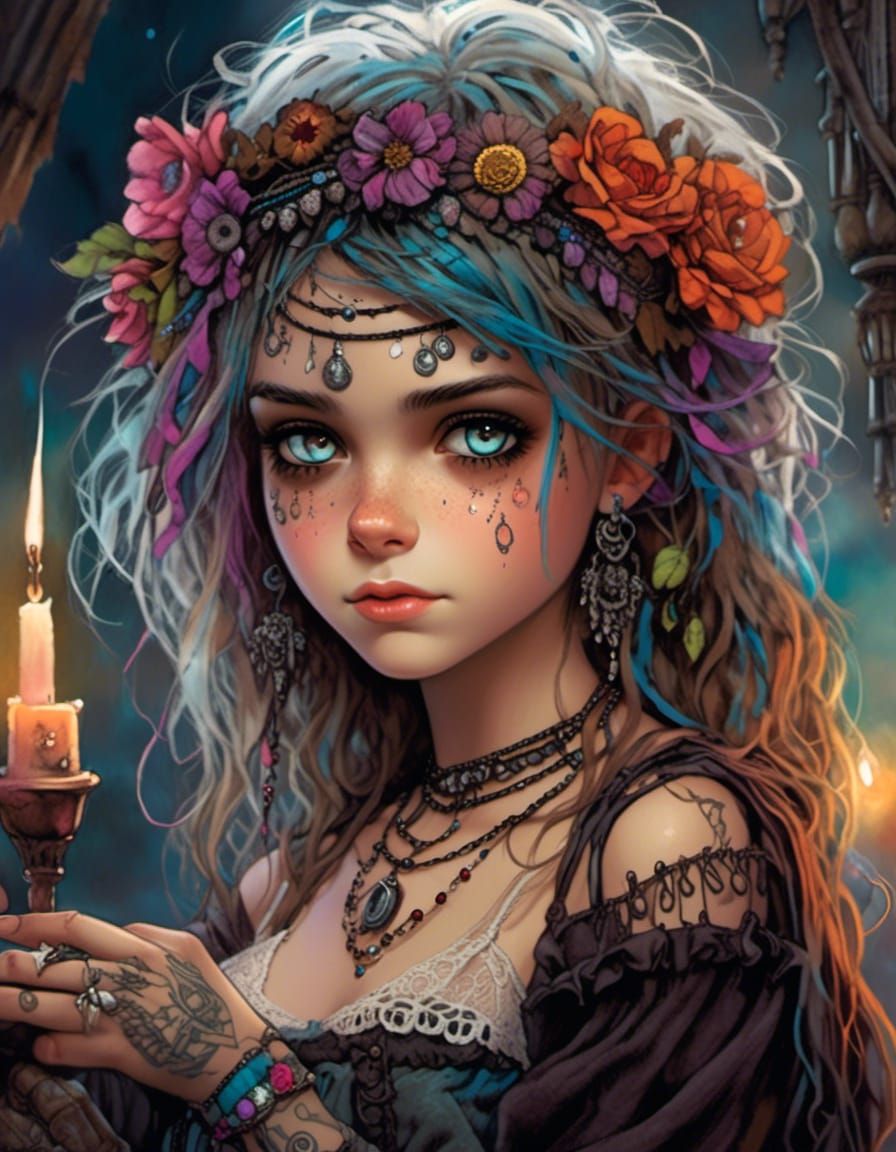 Punk Bohemian Gypsy in Digital Oil Painting