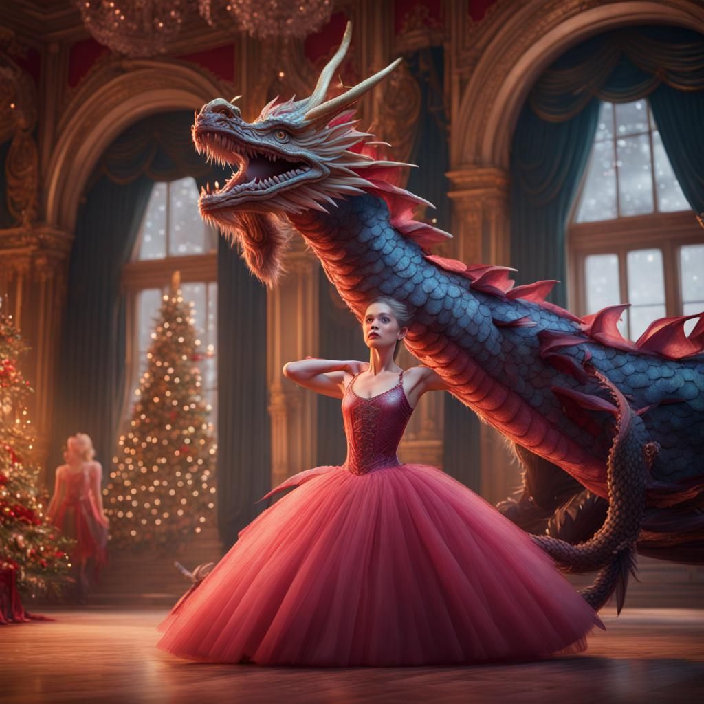 Dragon Ballerina in Nutcracker Suite: Detailed Matte Paintin...