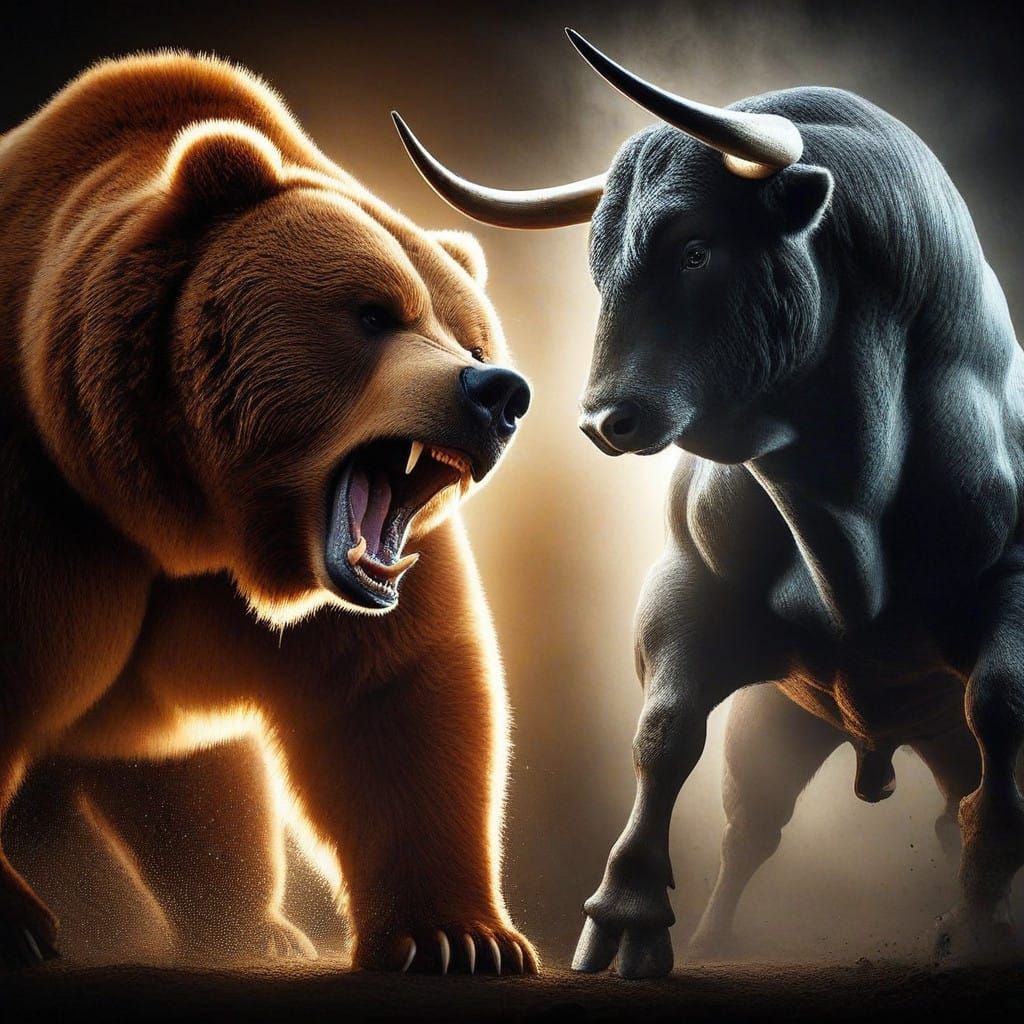 Fierce Bear Confronts Muscular Bull in Intense Backlit Clash