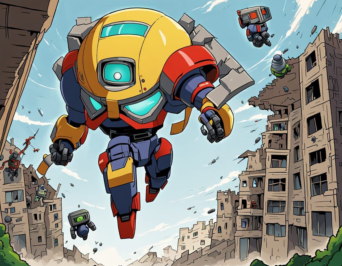 David Bot, a small domestic robot, spins his sling with a gr...