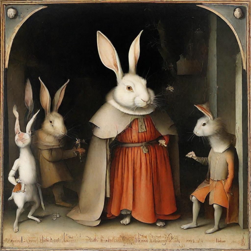 Surreal Vampire Rabbit Scene Inspired by Bosch and Rembrandt