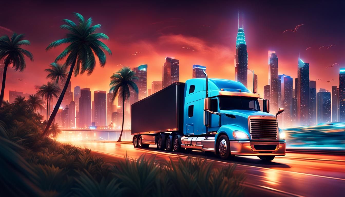 Hyperrealistic Semi Truck at Night: Splash Art