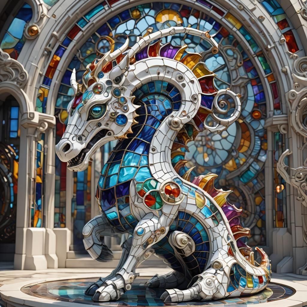 Biomechanical Stained Glass Hippocampus in Sci-Fi Style