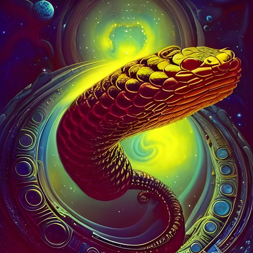 Golden Cosmic Rattlesnake in Psychedelic Style