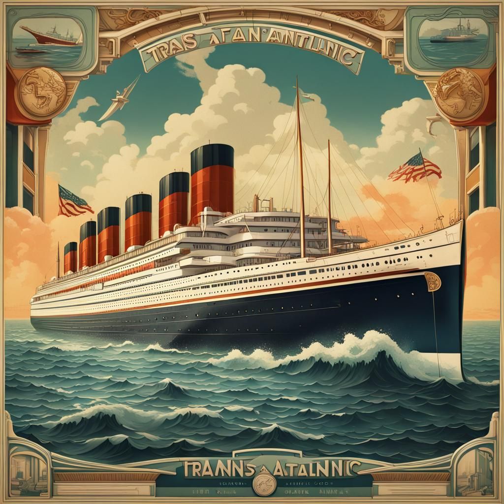 Trans-Atlantic Ocean Liner in Retro 1950s Style