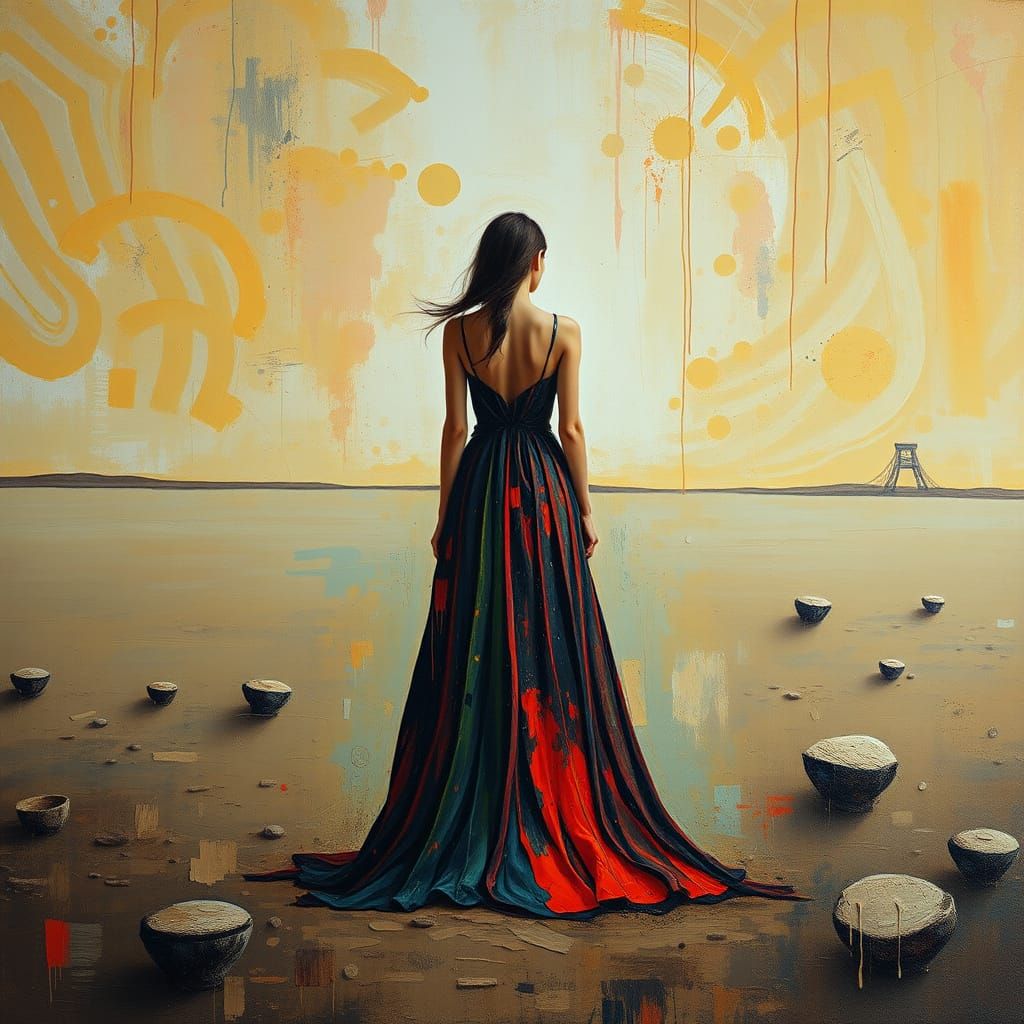 Woman in Deserted Landscape: Expressive Abstraction