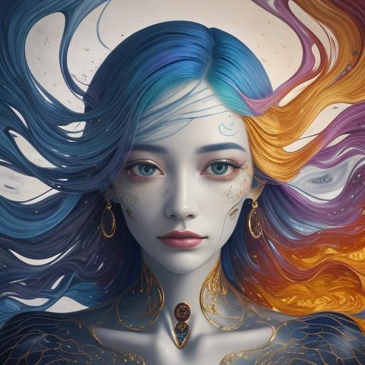 Surreal Face with Mixed Emotions in Dreamlike Environment