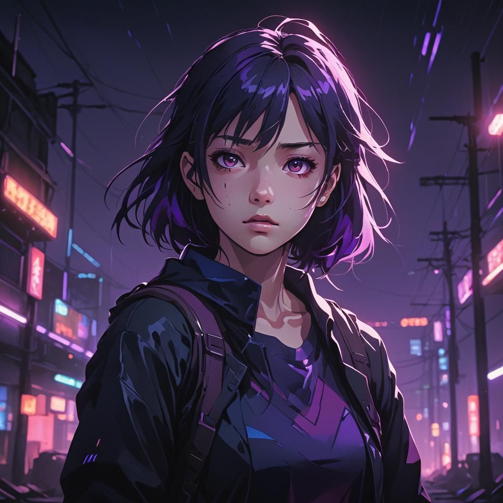 Dark Anime Portrait of Girl in Desolate Setting