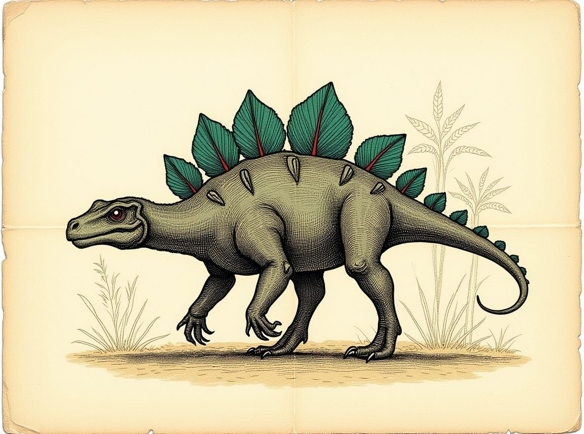 Detailed Pencil Sketch of a Stegosaurus