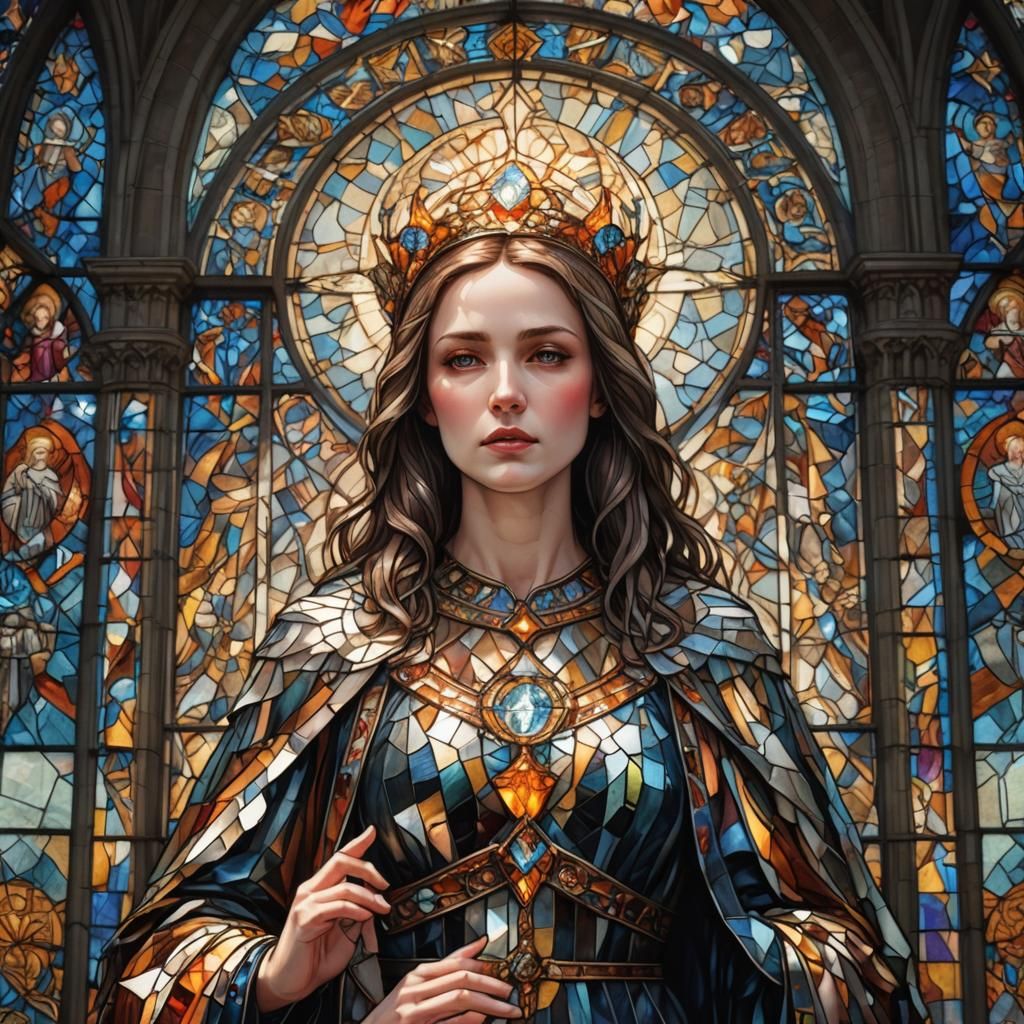 Stained Glass Woman in Gothic Cathedral